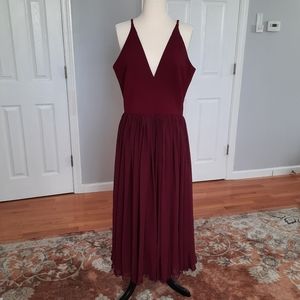 V neck burgundy long maxi dress
